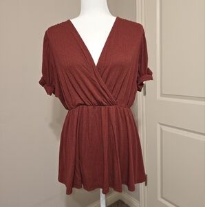 Torrid Ribbed Surplice Peplum Top Size 2 (XXL) in color Fired Brick